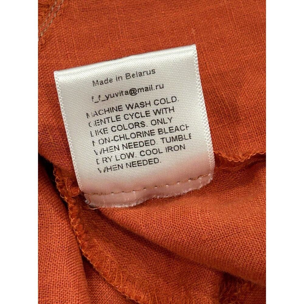 Yuvita Lagenlook Linen Dress Womens Size S Red Frayed Asymmetric 3/4 Bell Sleeve - Picture 6 of 6